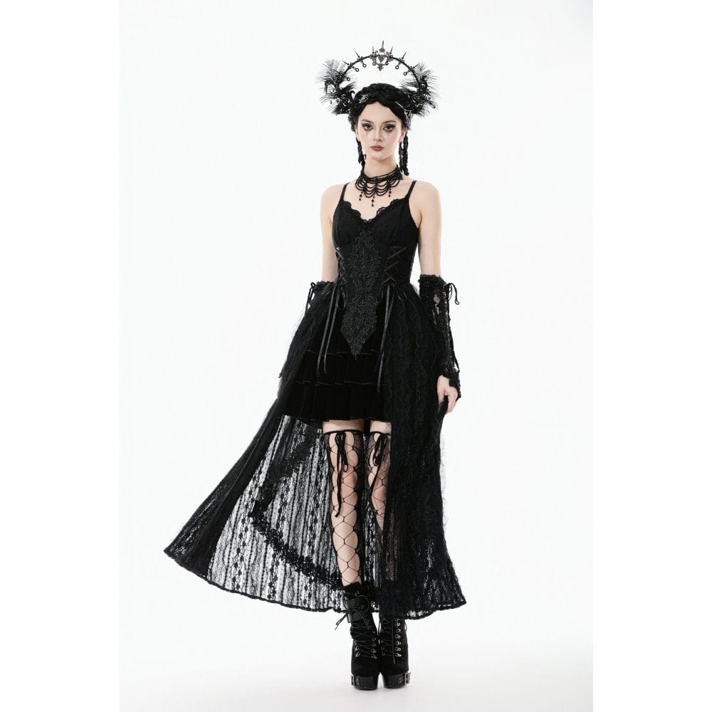 Darkinlove Women's Gothic Floral Embroidered Lace-up Slip Dress