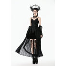 Darkinlove Women's Gothic Floral Embroidered Lace-up Slip Dress