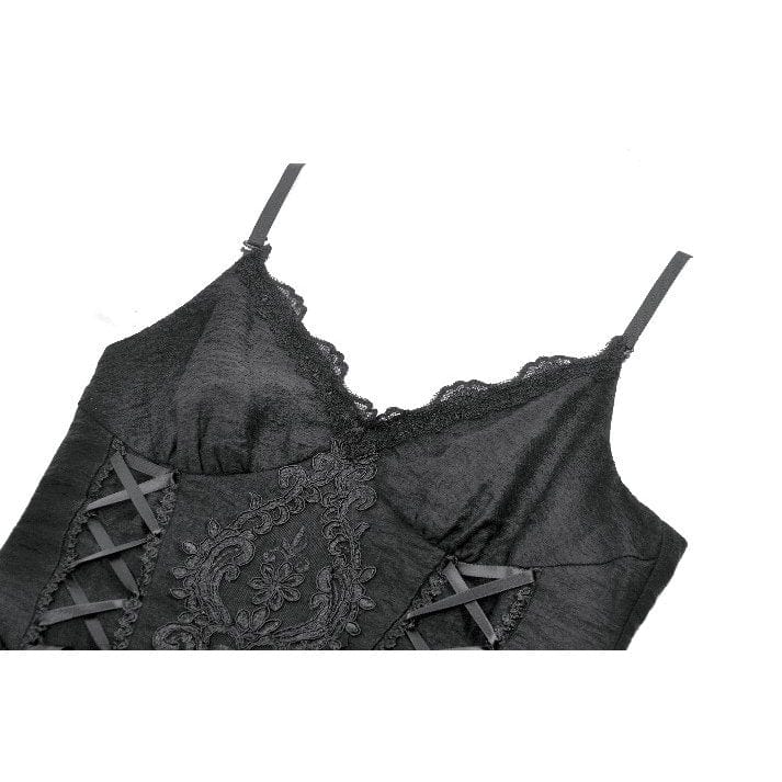 Darkinlove Women's Gothic Floral Embroidered Lace-up Slip Dress