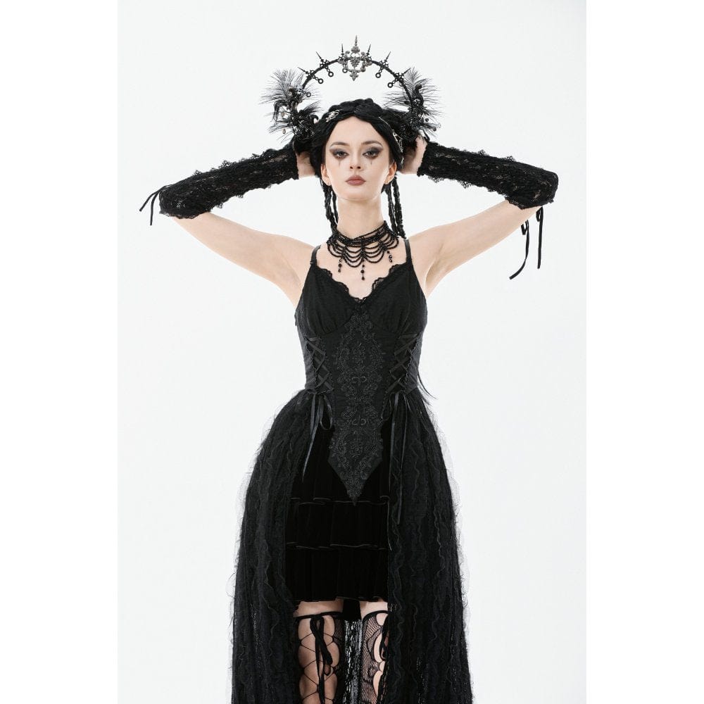 Darkinlove Women's Gothic Floral Embroidered Lace-up Slip Dress