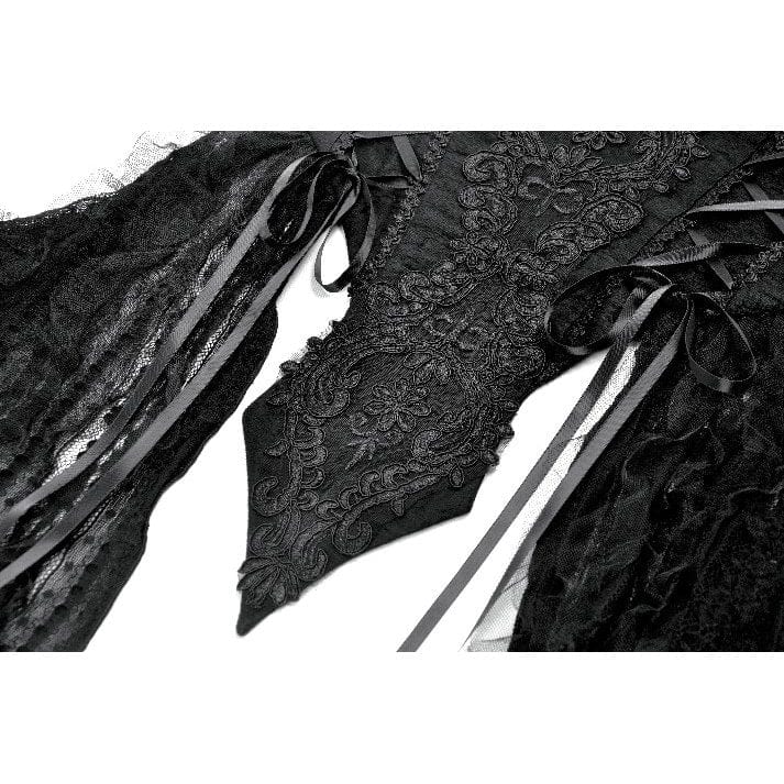 Darkinlove Women's Gothic Floral Embroidered Lace-up Slip Dress