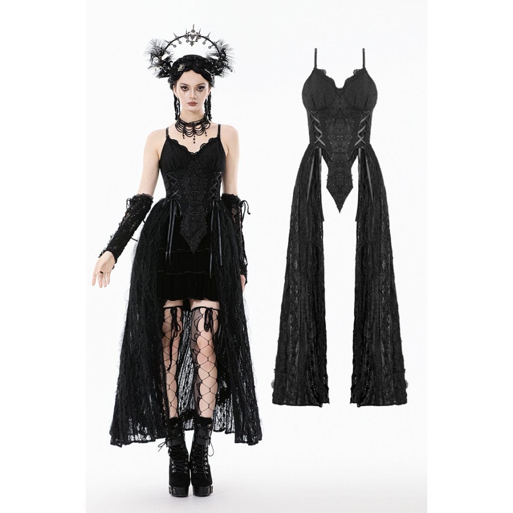 Darkinlove Women's Gothic Floral Embroidered Lace-up Slip Dress