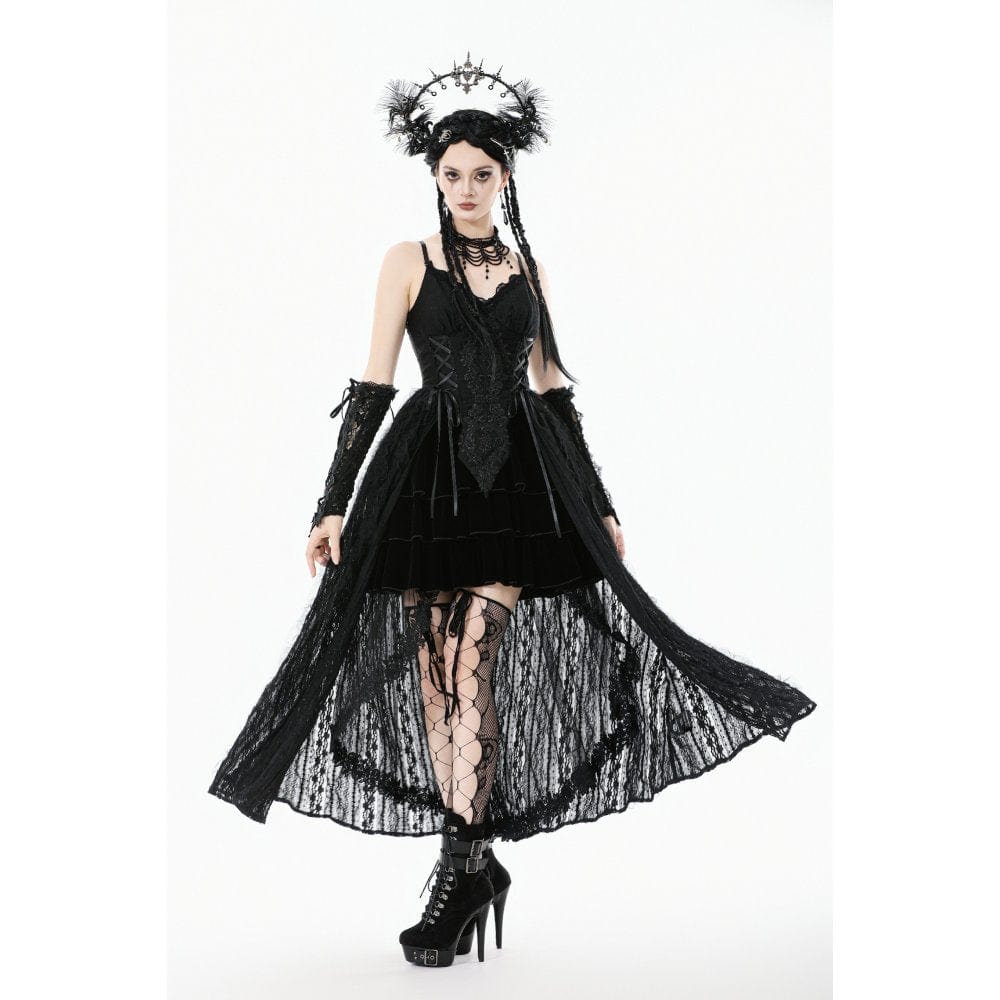 Darkinlove Women's Gothic Floral Embroidered Lace-up Slip Dress