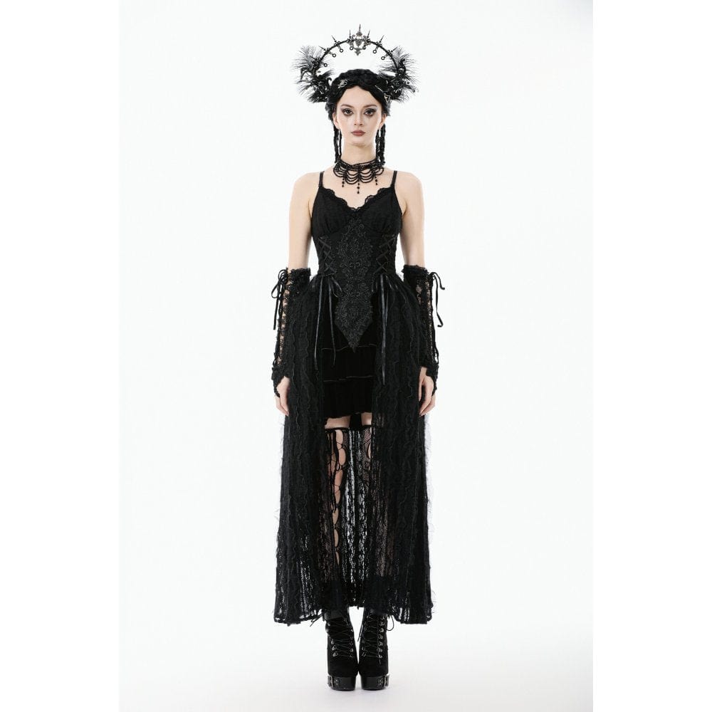 Darkinlove Women's Gothic Floral Embroidered Lace-up Slip Dress