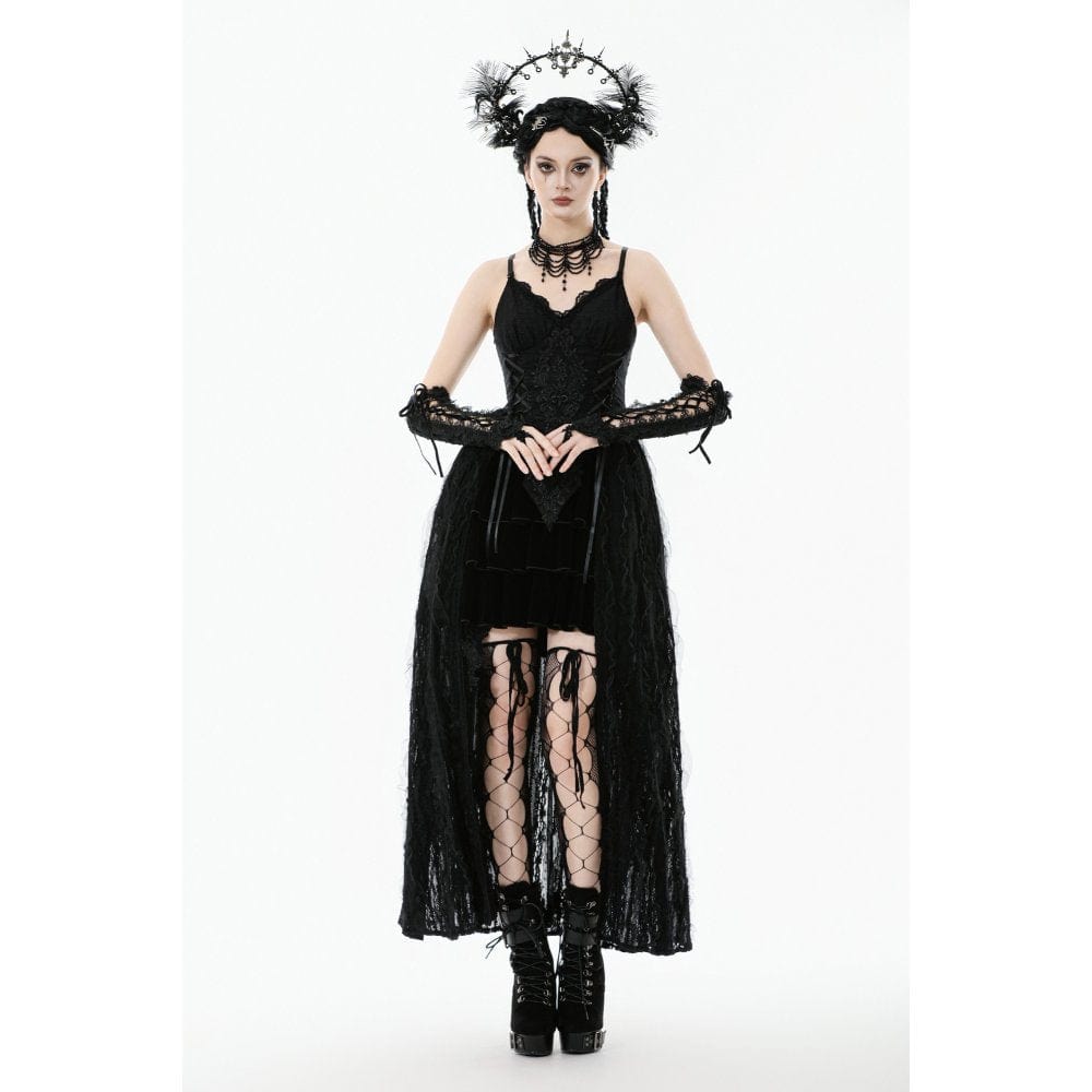 Darkinlove Women's Gothic Floral Embroidered Lace-up Slip Dress