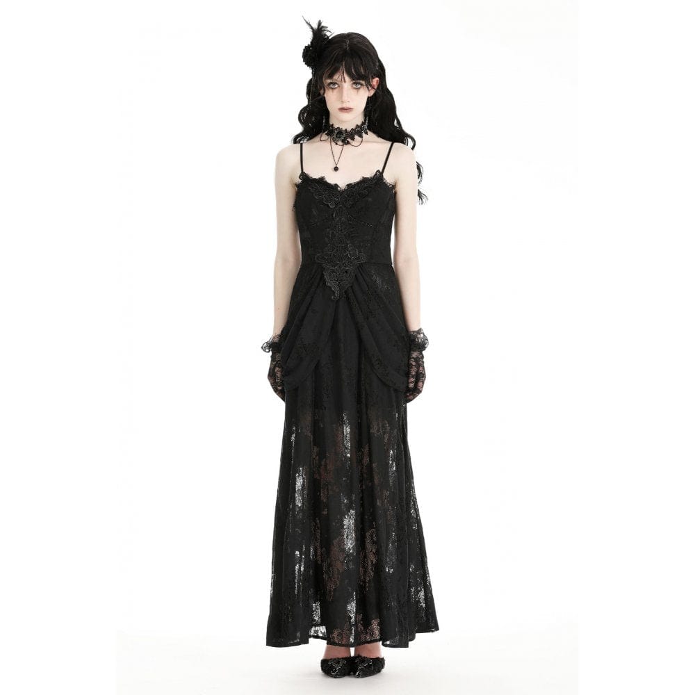 Darkinlove Women's Gothic Floral Embroidered Lace Wedding Slip Dress