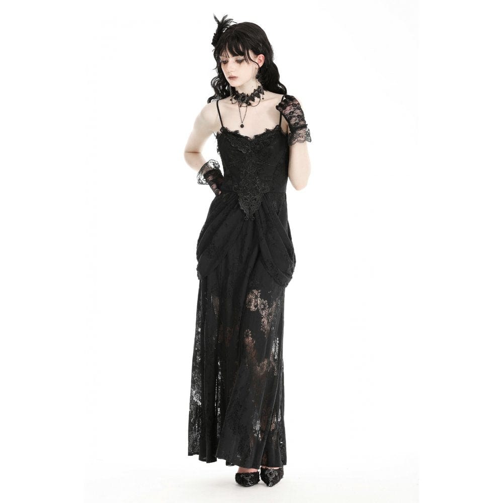 Darkinlove Women's Gothic Floral Embroidered Lace Wedding Slip Dress