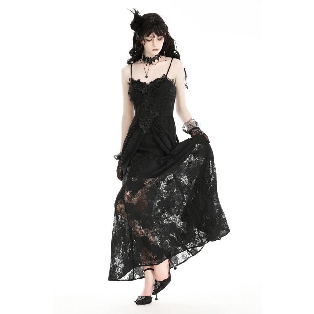 Darkinlove Women's Gothic Floral Embroidered Lace Wedding Slip Dress