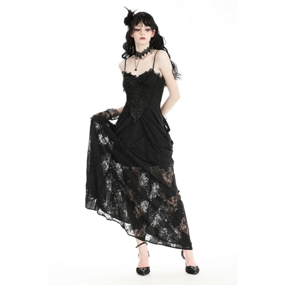 Darkinlove Women's Gothic Floral Embroidered Lace Wedding Slip Dress