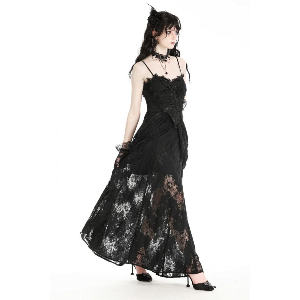 Darkinlove Women's Gothic Floral Embroidered Lace Wedding Slip Dress