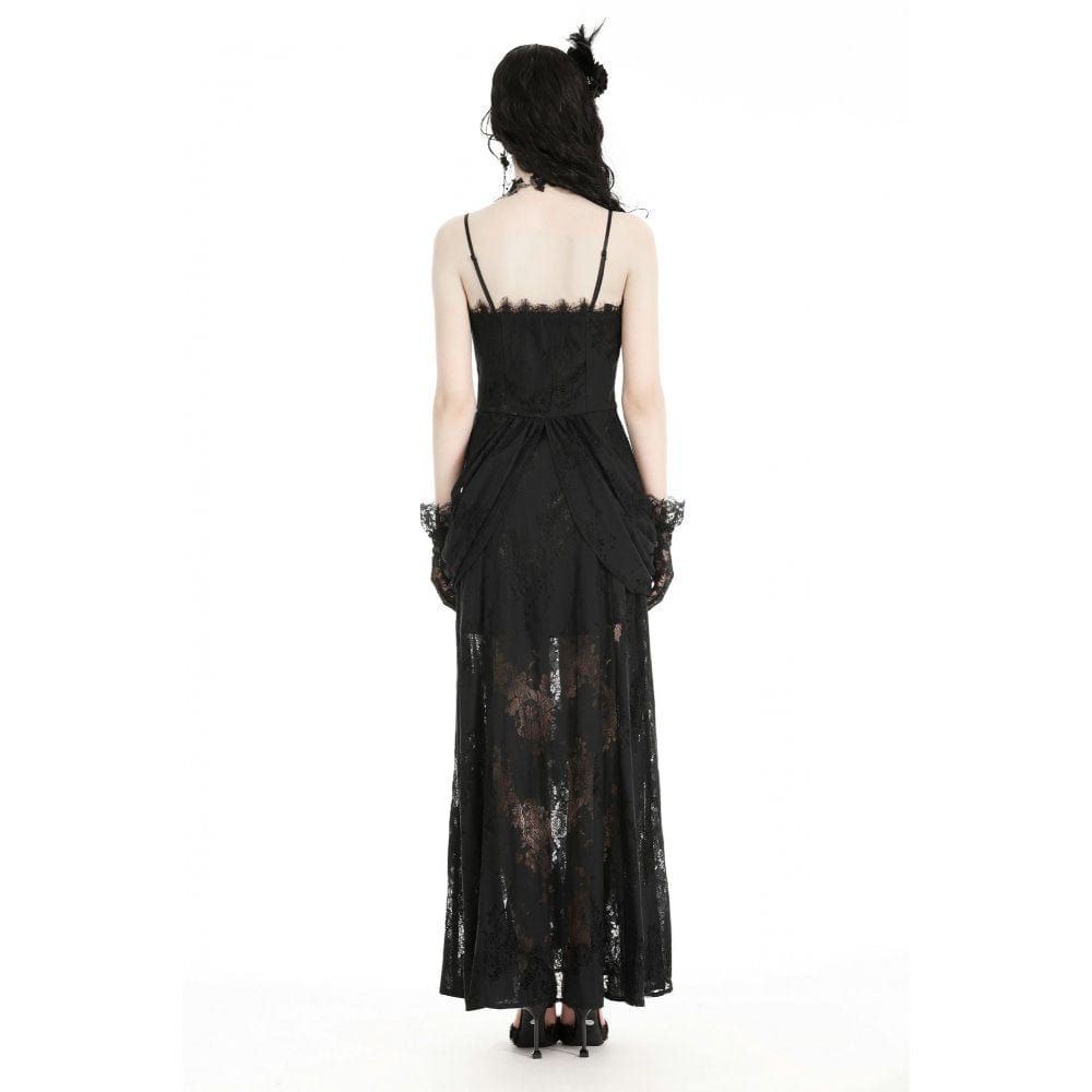 Darkinlove Women's Gothic Floral Embroidered Lace Wedding Slip Dress