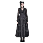 Darkinlove Women's Gothic Floral Embroidered Layered lace Ruffle Jacquard Maxi Skirt
