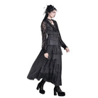 Darkinlove Women's Gothic Floral Embroidered Layered lace Ruffle Jacquard Maxi Skirt