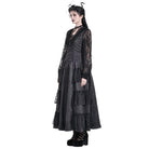Darkinlove Women's Gothic Floral Embroidered Layered lace Ruffle Jacquard Maxi Skirt