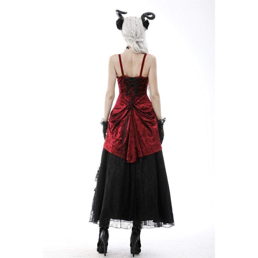 Darkinlove Women's Gothic Floral Embroidered Ruched Slip Dress Wedding Dress