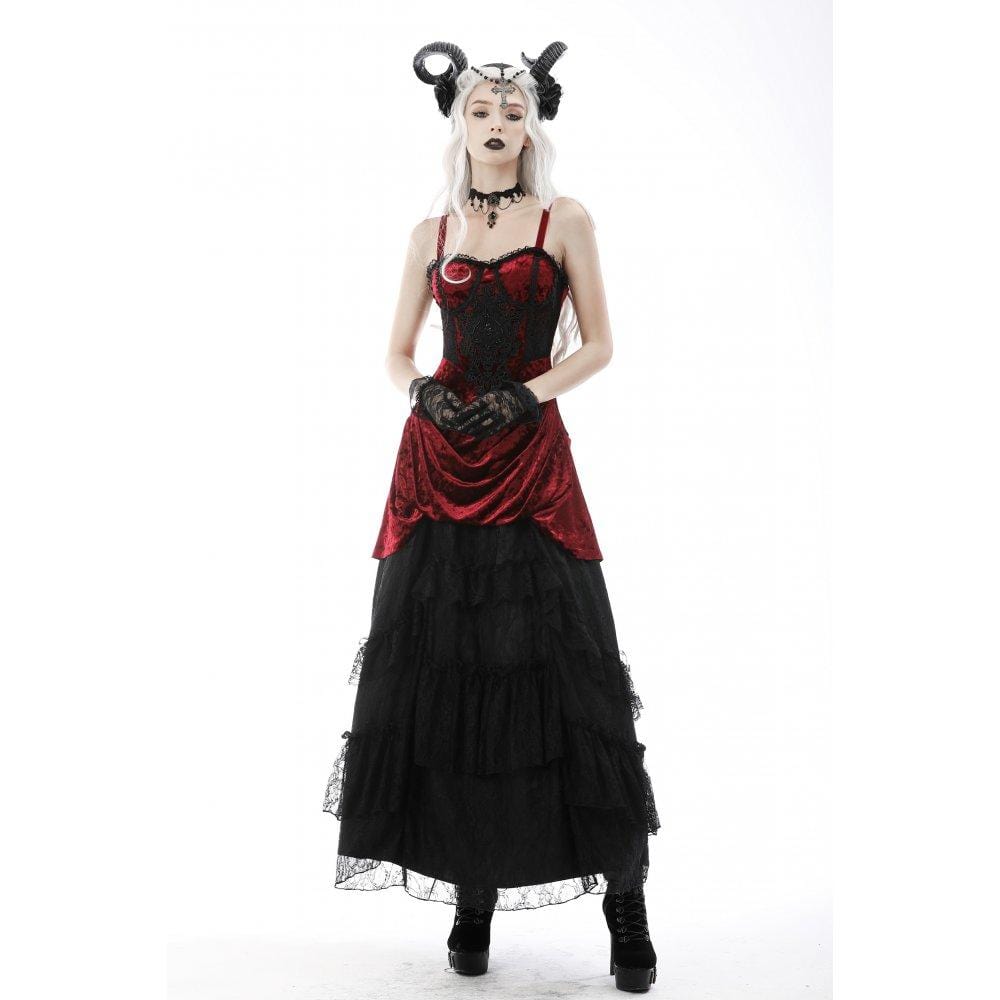 Darkinlove Women's Gothic Floral Embroidered Ruched Slip Dress Wedding Dress
