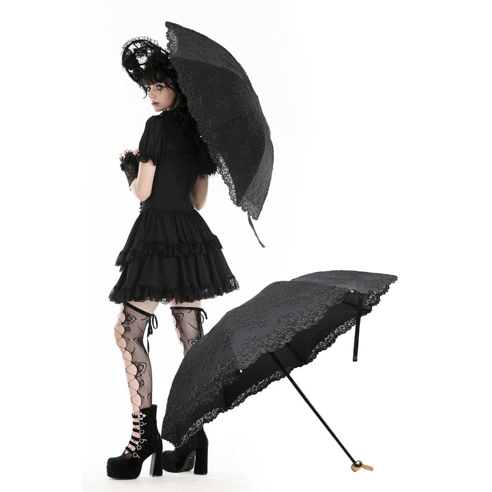 Darkinlove Women's Gothic Floral Embroidered Umbrella