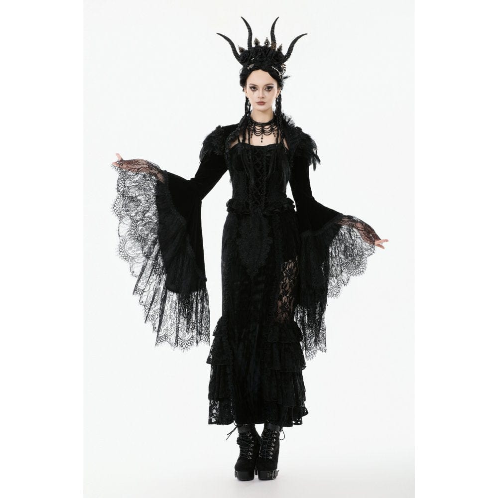 Darkinlove Women's Gothic Floral Feather Flared Sleeved Cape