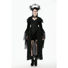 Darkinlove Women's Gothic Floral Feather Flared Sleeved Cape