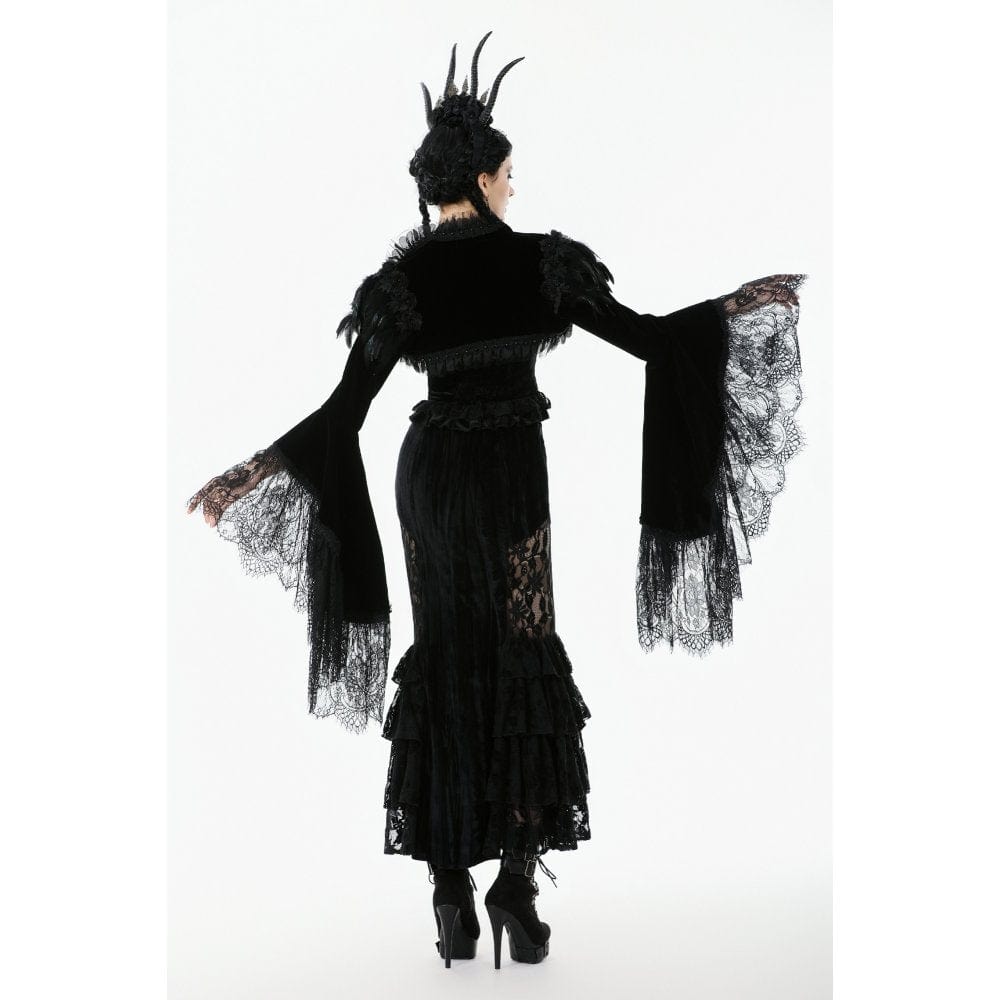 Darkinlove Women's Gothic Floral Feather Flared Sleeved Cape