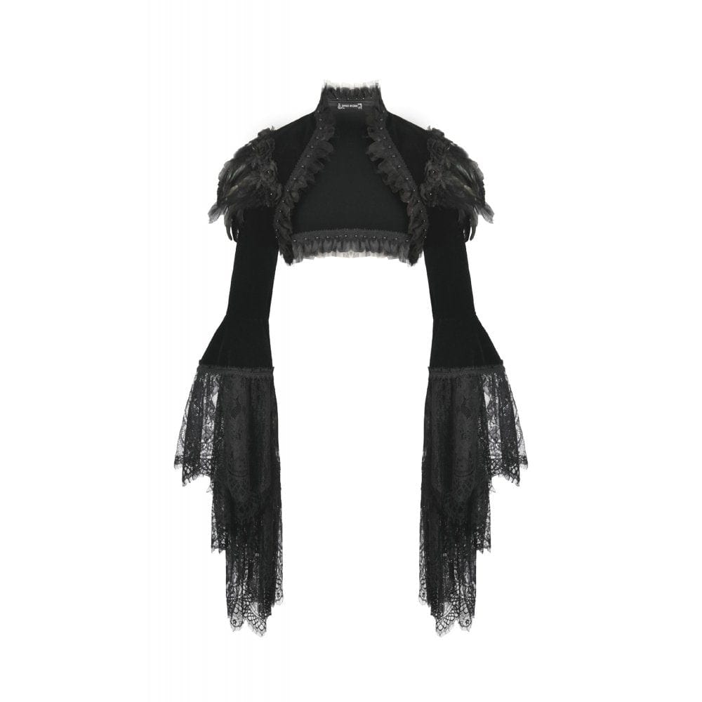Darkinlove Women's Gothic Floral Feather Flared Sleeved Cape