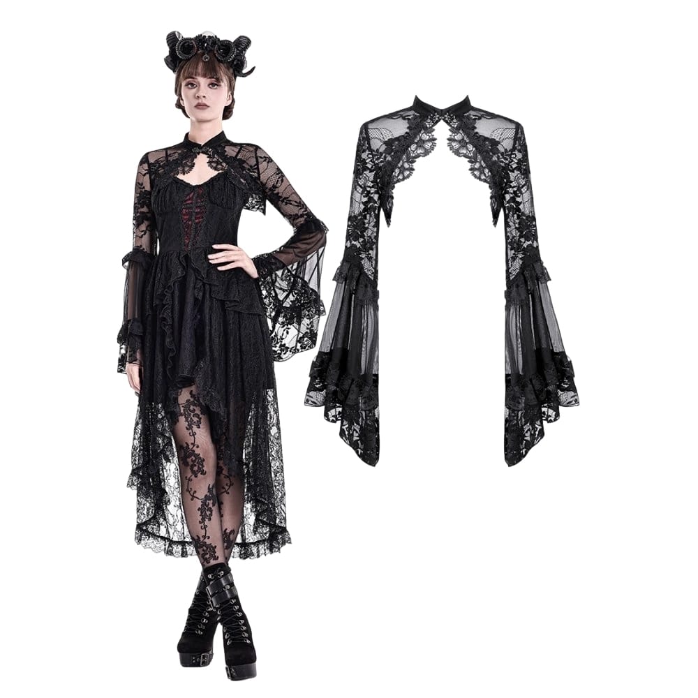 Darkinlove Women's Gothic Floral Flare Sleeve Mesh Lace Cape