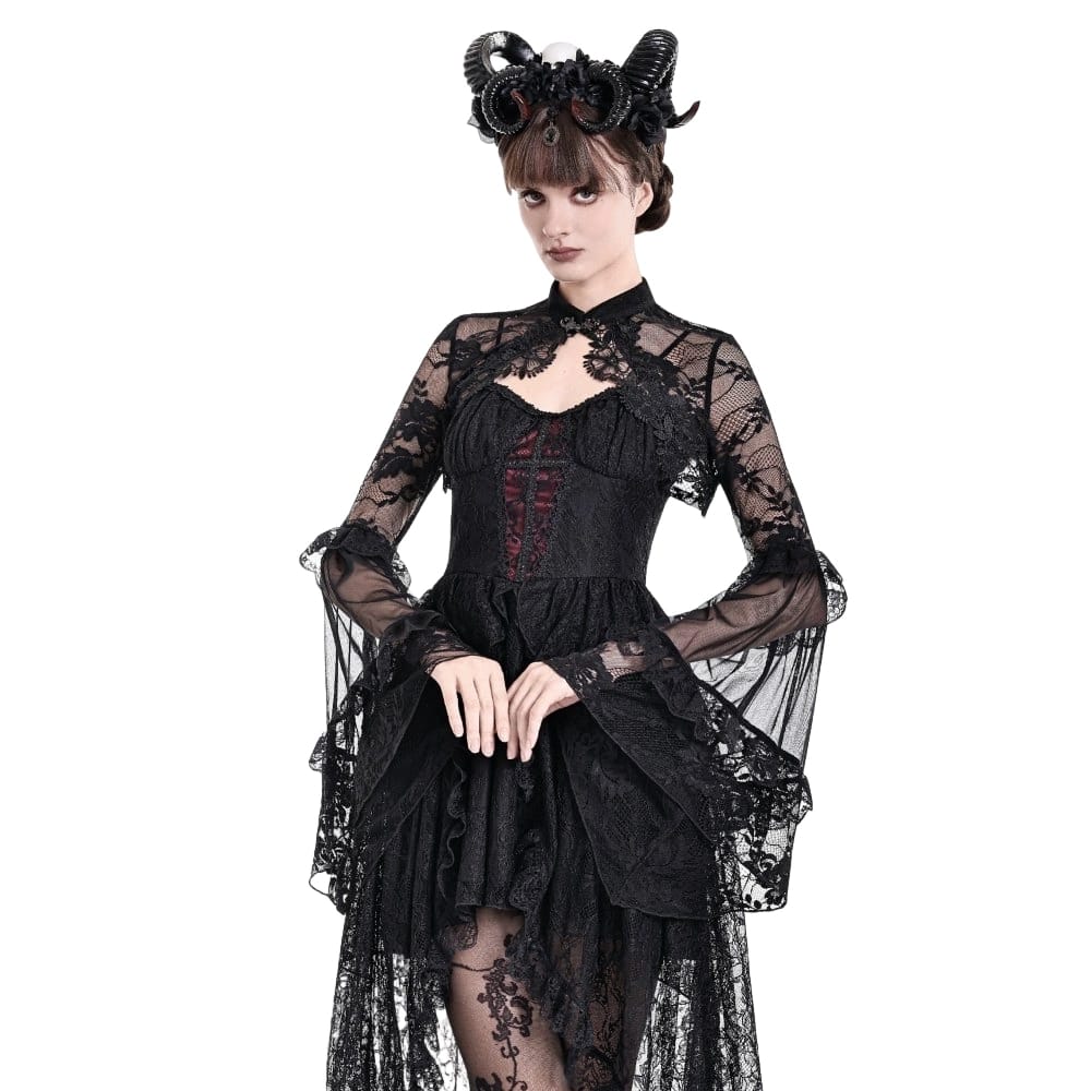 Darkinlove Women's Gothic Floral Flare Sleeve Mesh Lace Cape