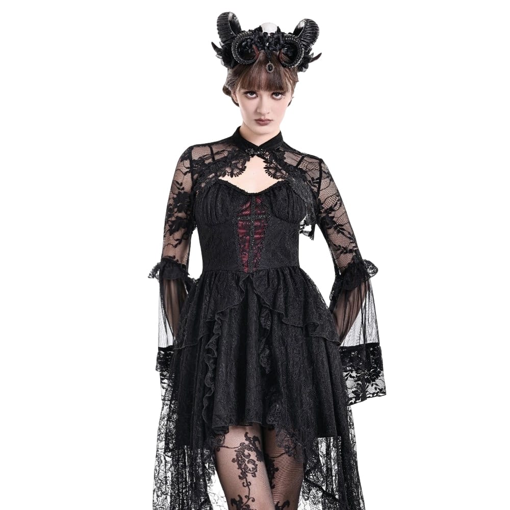 Darkinlove Women's Gothic Floral Flare Sleeve Mesh Lace Cape