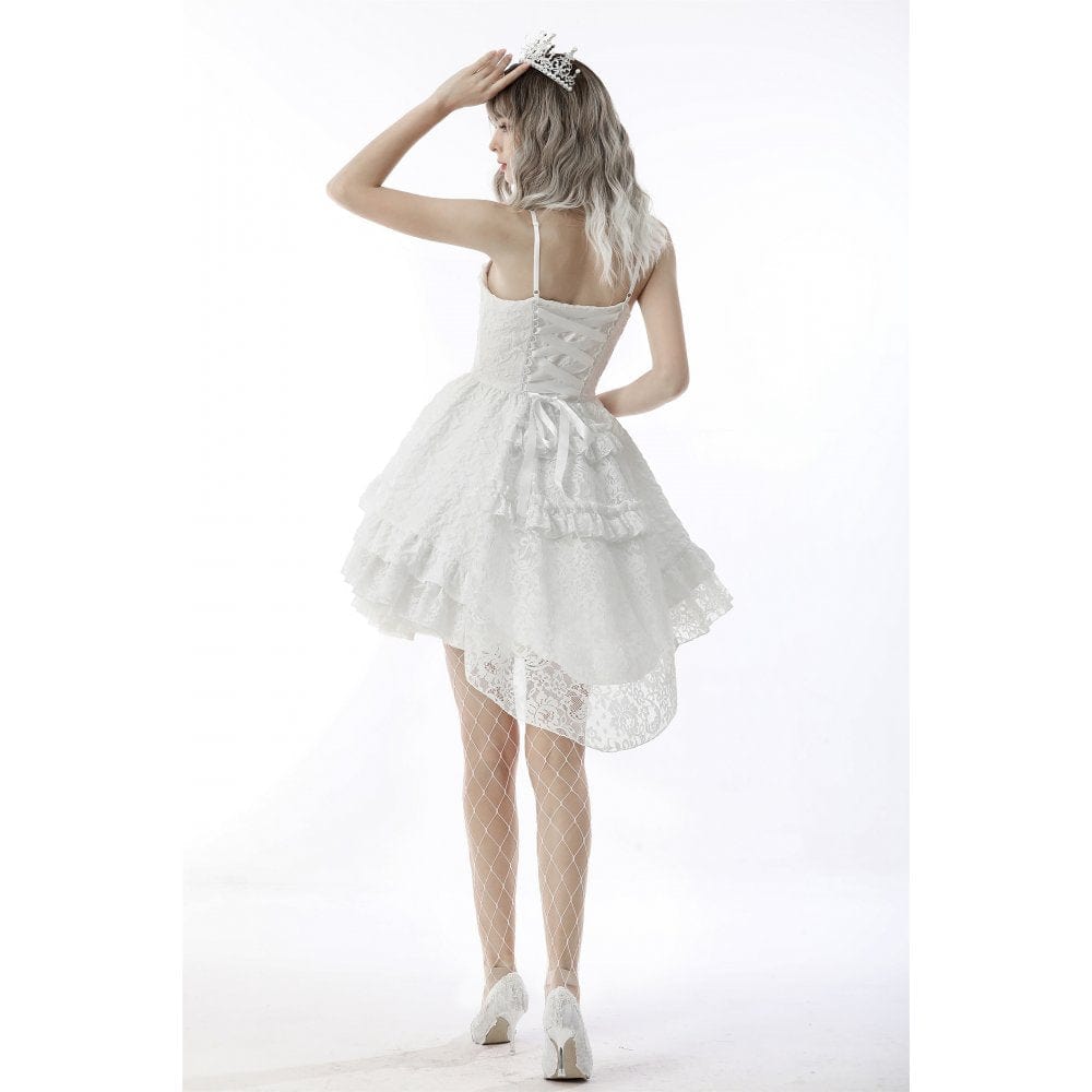 Darkinlove Women's Gothic Floral High/Low Multilayer Jacquard Slip Dress Wedding Dress