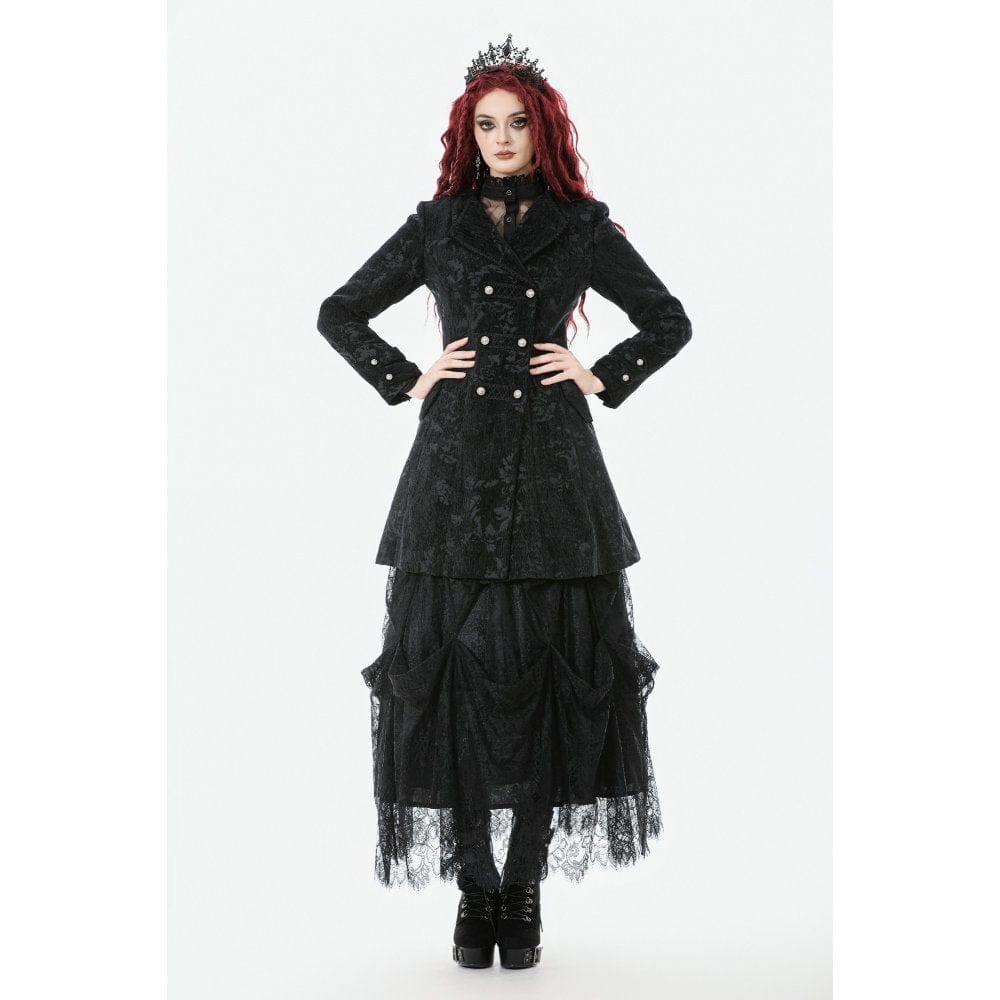 Darkinlove Women's Gothic Floral Jacquard Turn-down Collar Coat