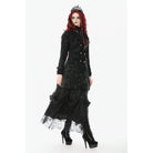 Darkinlove Women's Gothic Floral Jacquard Turn-down Collar Coat
