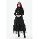 Darkinlove Women's Gothic Floral Jacquard Turn-down Collar Coat