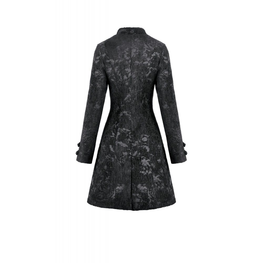 Darkinlove Women's Gothic Floral Jacquard Turn-down Collar Coat