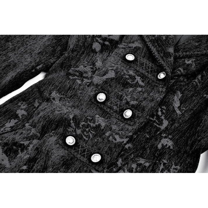 Darkinlove Women's Gothic Floral Jacquard Turn-down Collar Coat