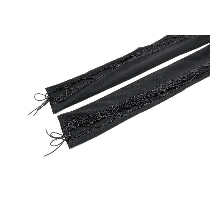 Darkinlove Women's Gothic Floral Lace Applique Lace-up Skinny Pants
