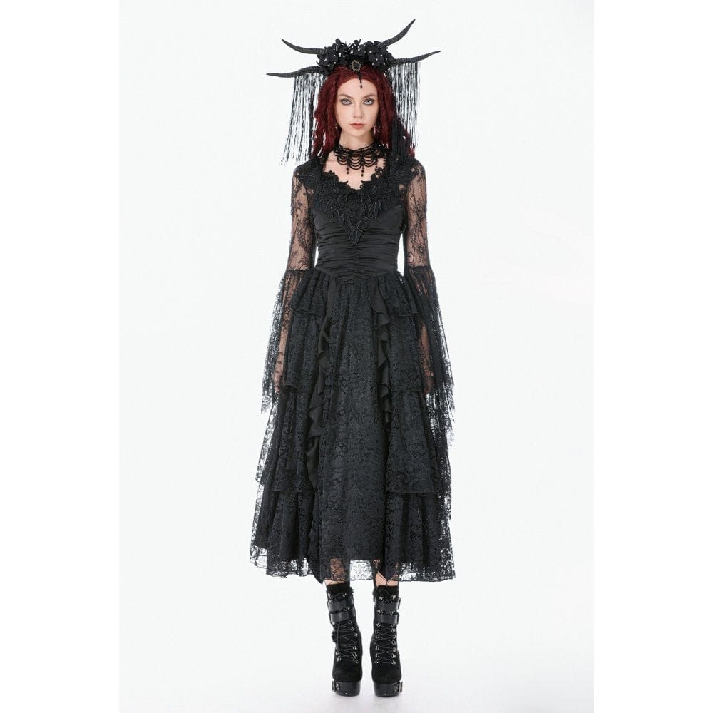 Darkinlove Women's Gothic Floral Lace Bell Sleeved Cape