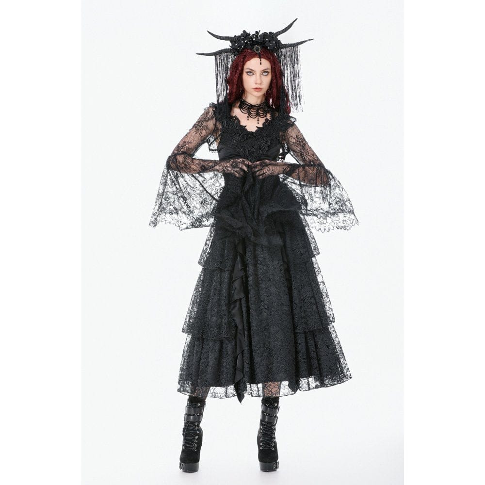 Darkinlove Women's Gothic Floral Lace Bell Sleeved Cape
