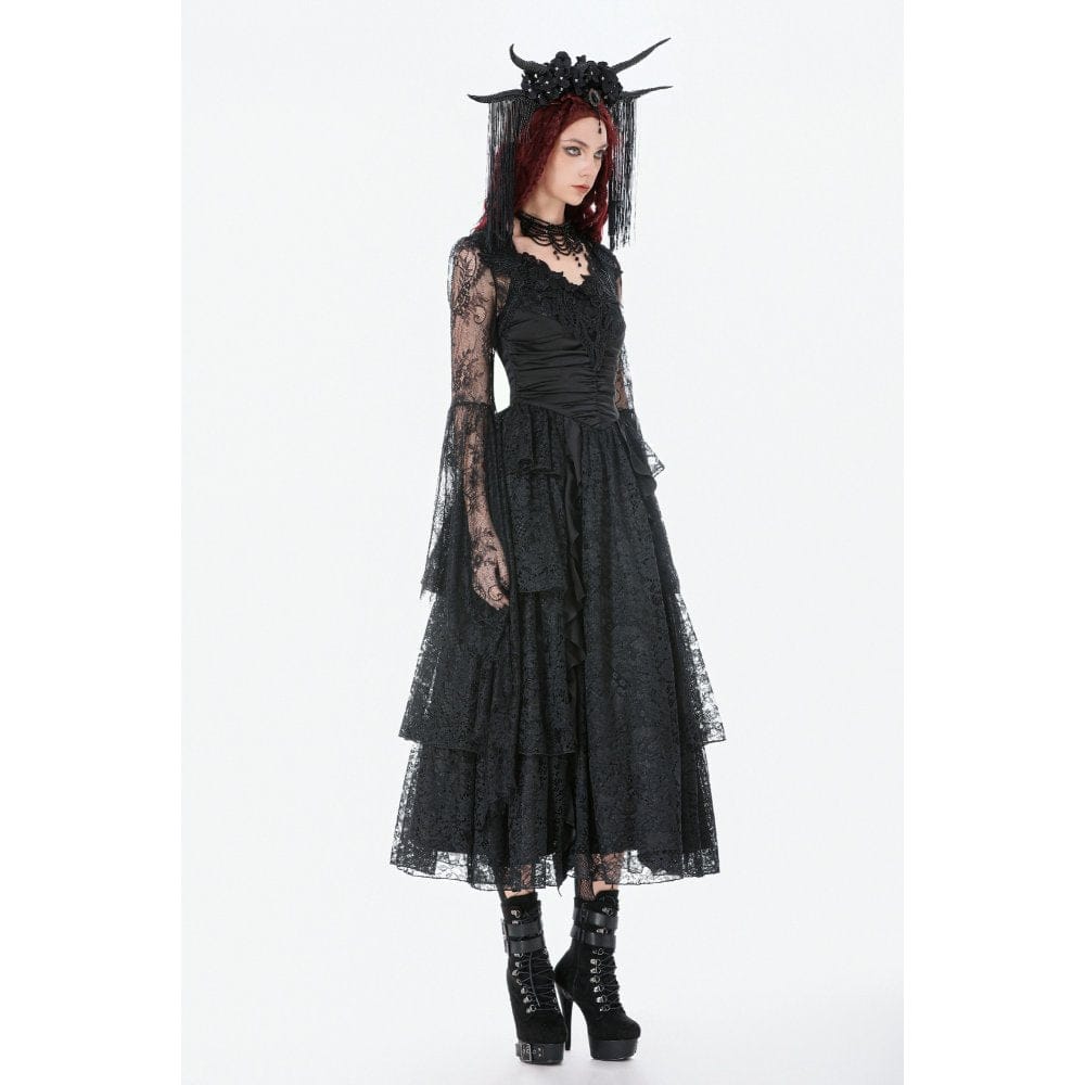 Darkinlove Women's Gothic Floral Lace Bell Sleeved Cape
