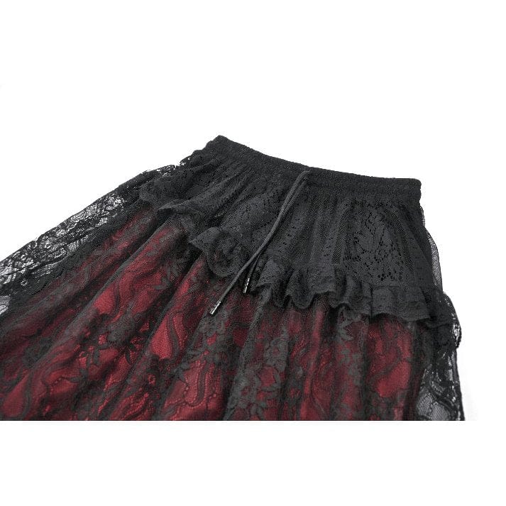 Darkinlove Women's Gothic Floral Lace Contrast Color Maxi Skirt