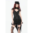 Darkinlove Women's Gothic Floral Lace Cutout High-Neck Short Sleeved Shirt