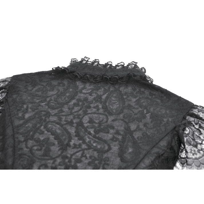 Darkinlove Women's Gothic Floral Lace Cutout High-Neck Short Sleeved Shirt