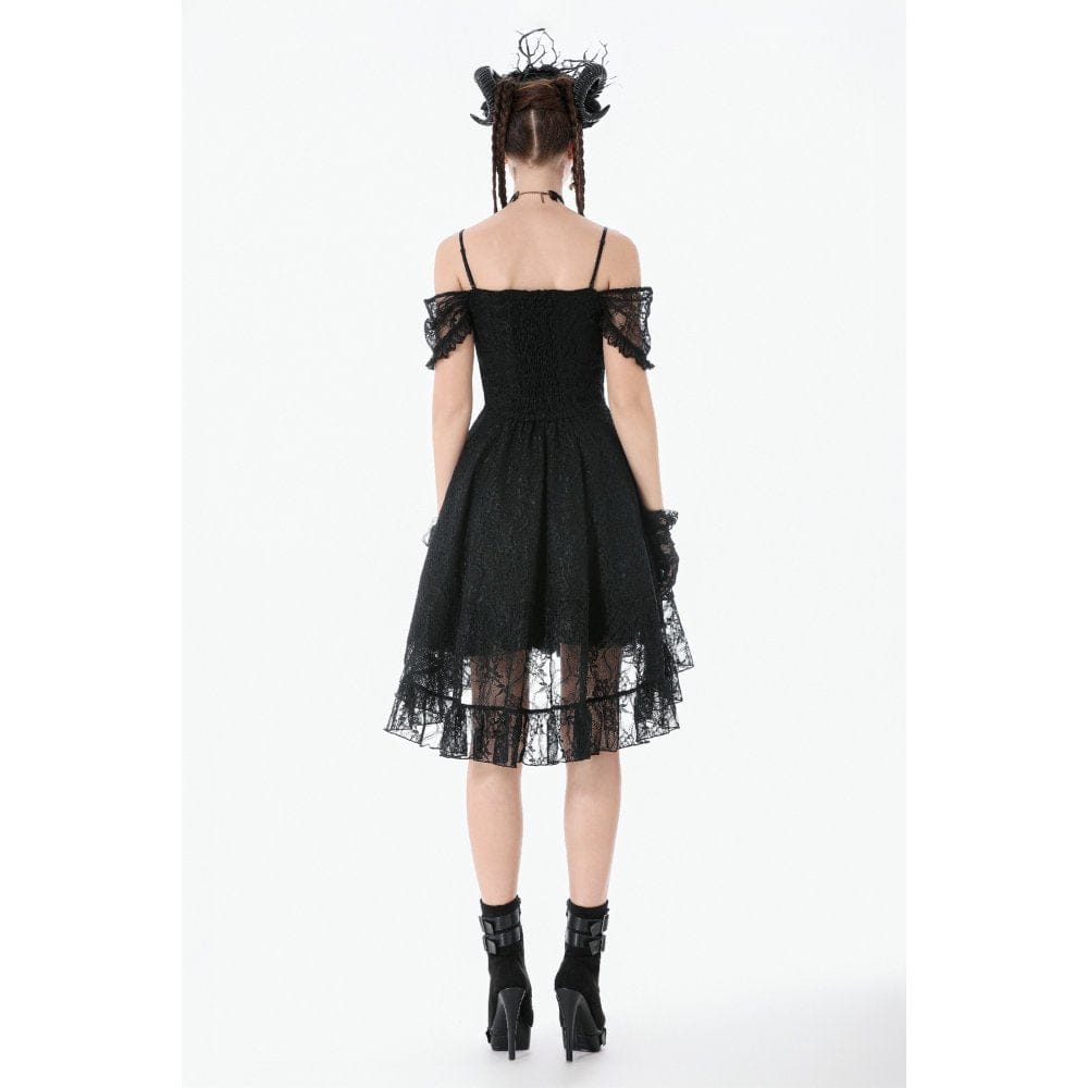 Darkinlove Women's Gothic Floral Lace High Low Off Shoulder Dress