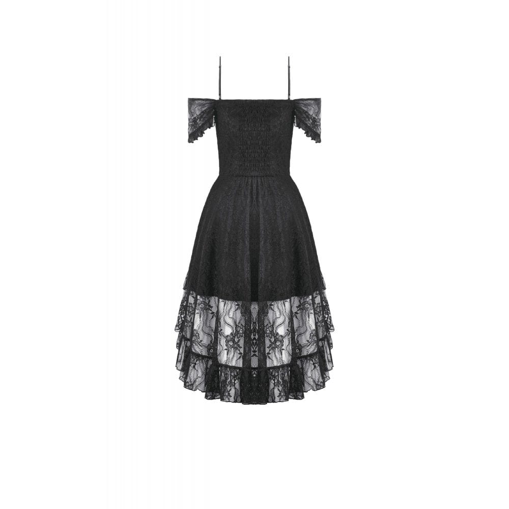 Darkinlove Women's Gothic Floral Lace High Low Off Shoulder Dress