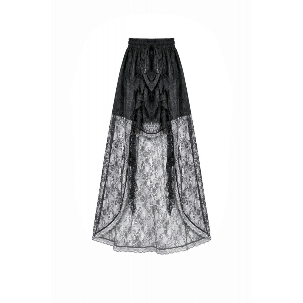 Darkinlove Women's Gothic Floral Lace High-Low Skirt