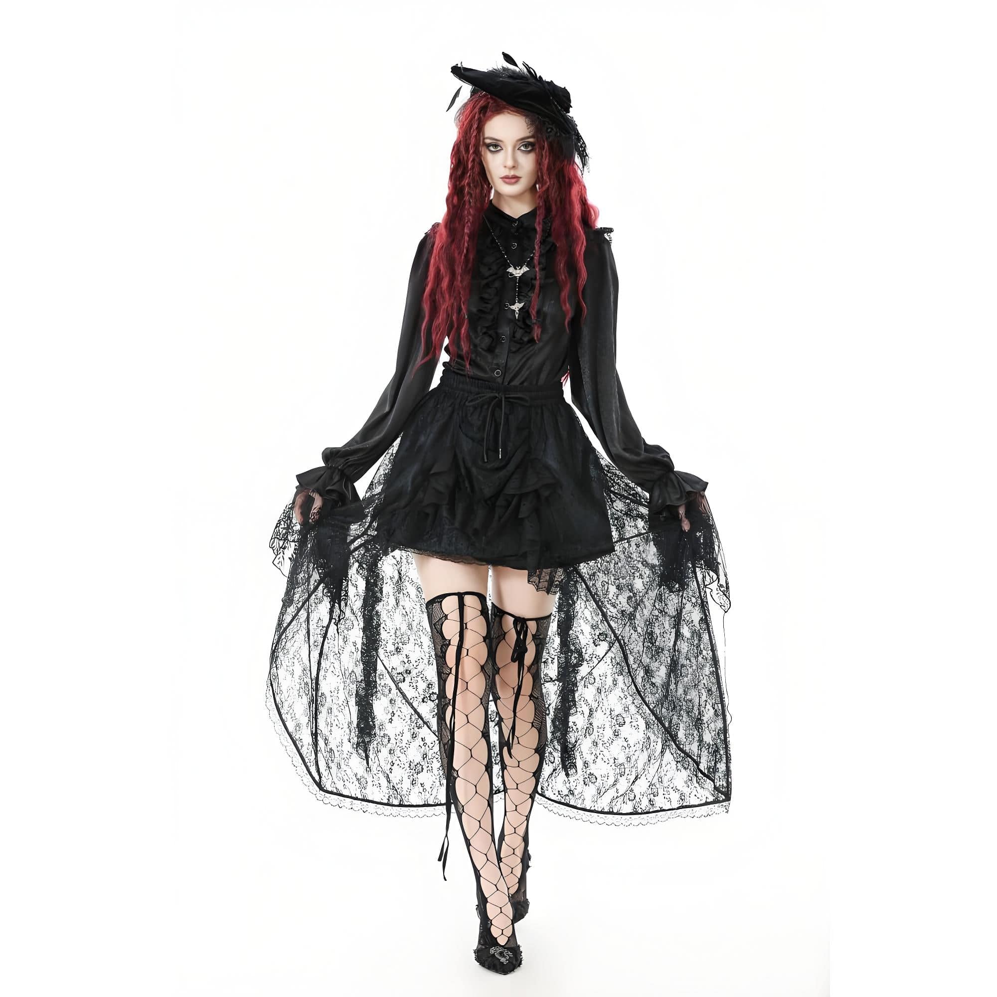 Darkinlove Women's Gothic Floral Lace High-Low Skirt