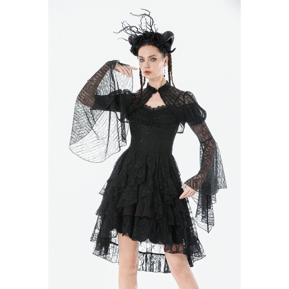 Darkinlove Women's Gothic Floral Lace Horn Sleeved Cape
