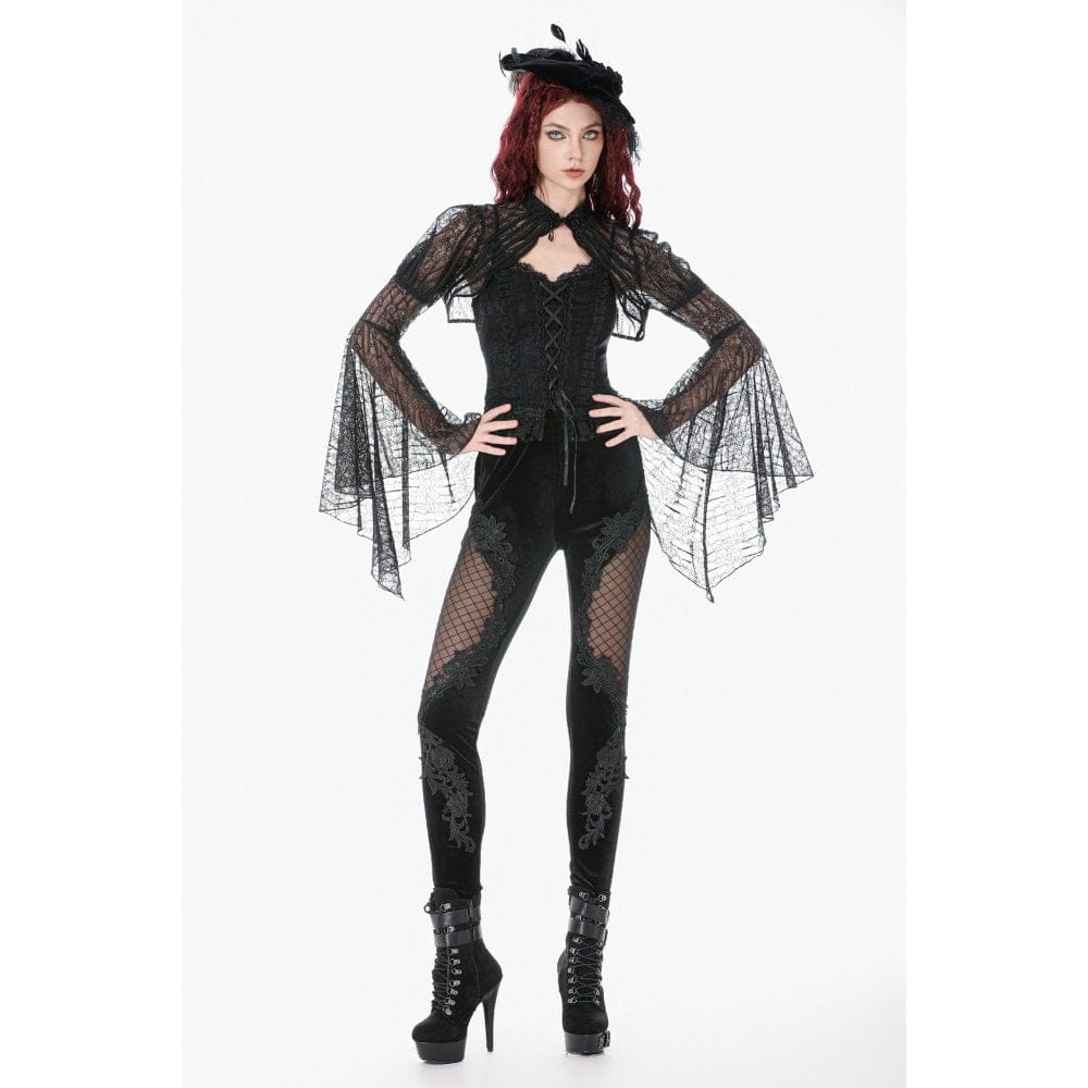 Darkinlove Women's Gothic Floral Lace Horn Sleeved Cape