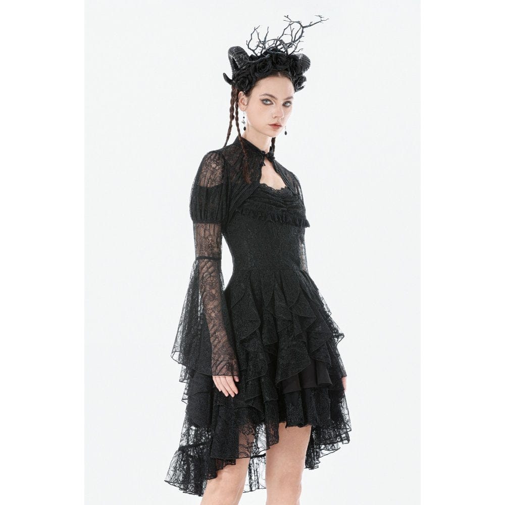 Darkinlove Women's Gothic Floral Lace Horn Sleeved Cape