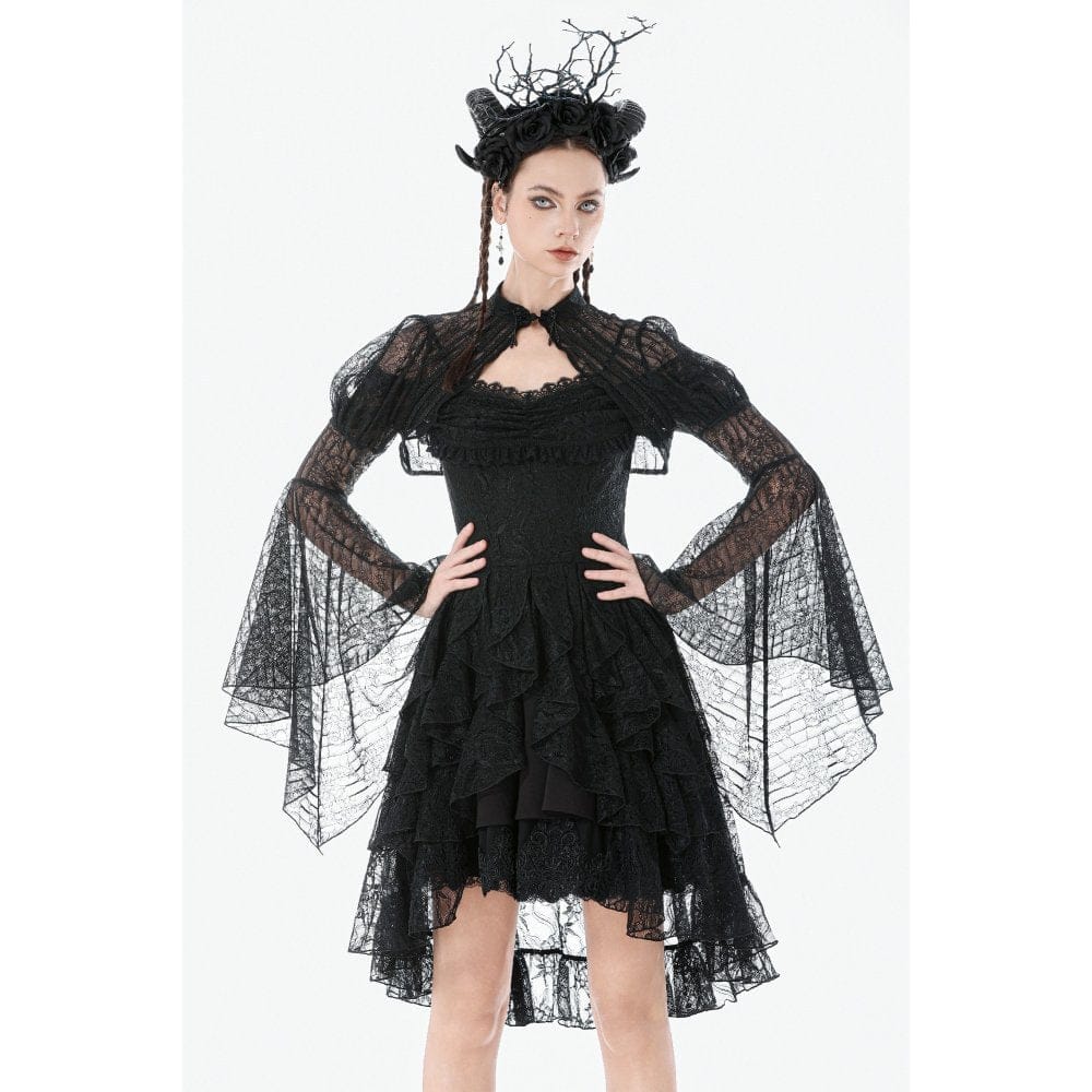 Darkinlove Women's Gothic Floral Lace Horn Sleeved Cape