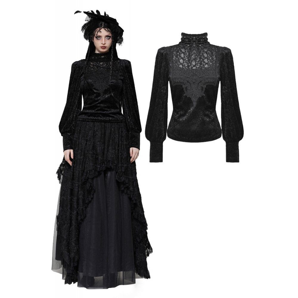 Darkinlove Women's Gothic Floral Lace Long Sleeved Shirt